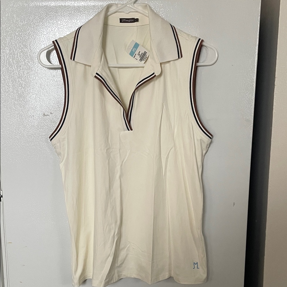 J.McLaughlin Large NWT Women's Merlin Top Off White Sleeveless Blouse Golf Sheek